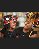 African American mommy and daughter in a mommy and me matching Red Ankara African print headwrap set 