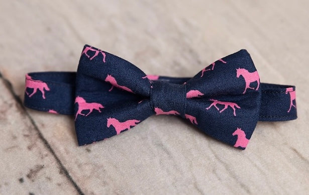 Navy Derby Horses Bow Tie for Men