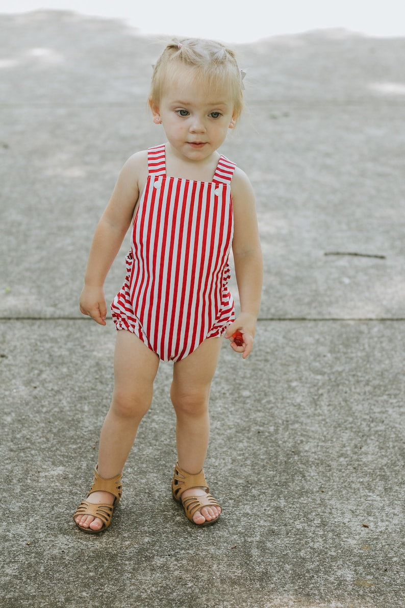 Black and White Striped Baby Romper