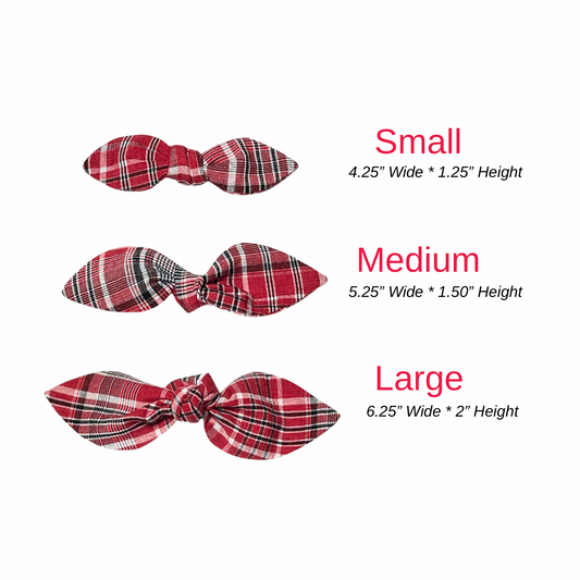 Size guide for Jamaican bandana print medium knotted bow.