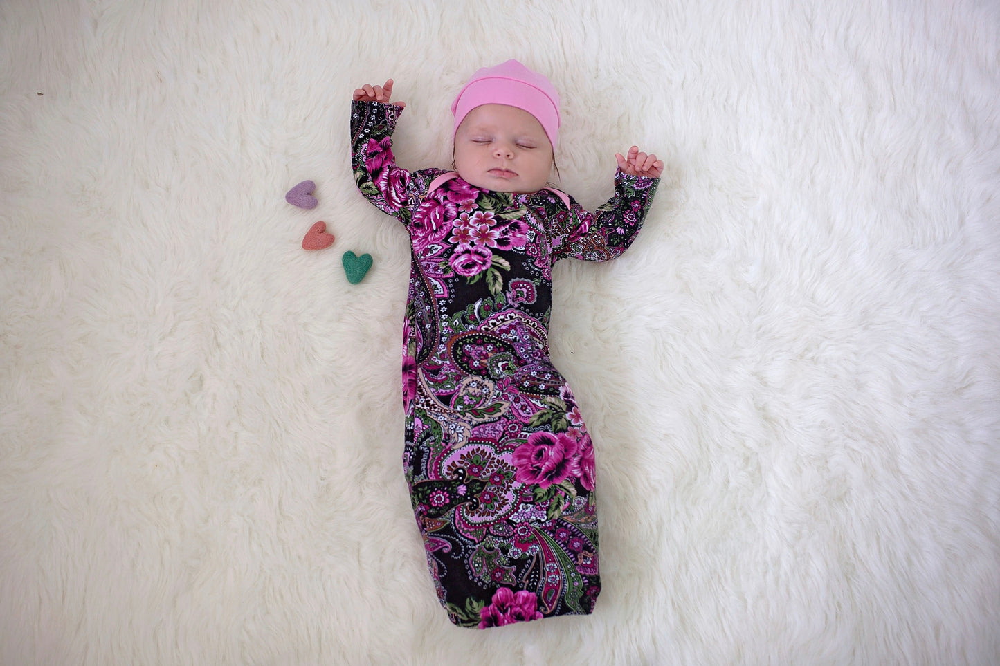Pink Floral Baby Gown with Hat