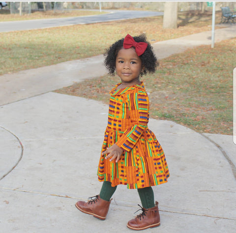 African Orange Kente Stripe Dress