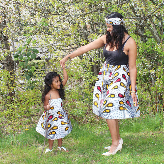 African Mommy and Me Skirt - White with Red