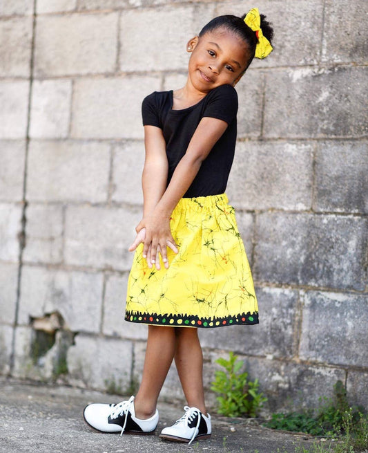 Conjunto de falda africana de puntos amarillos