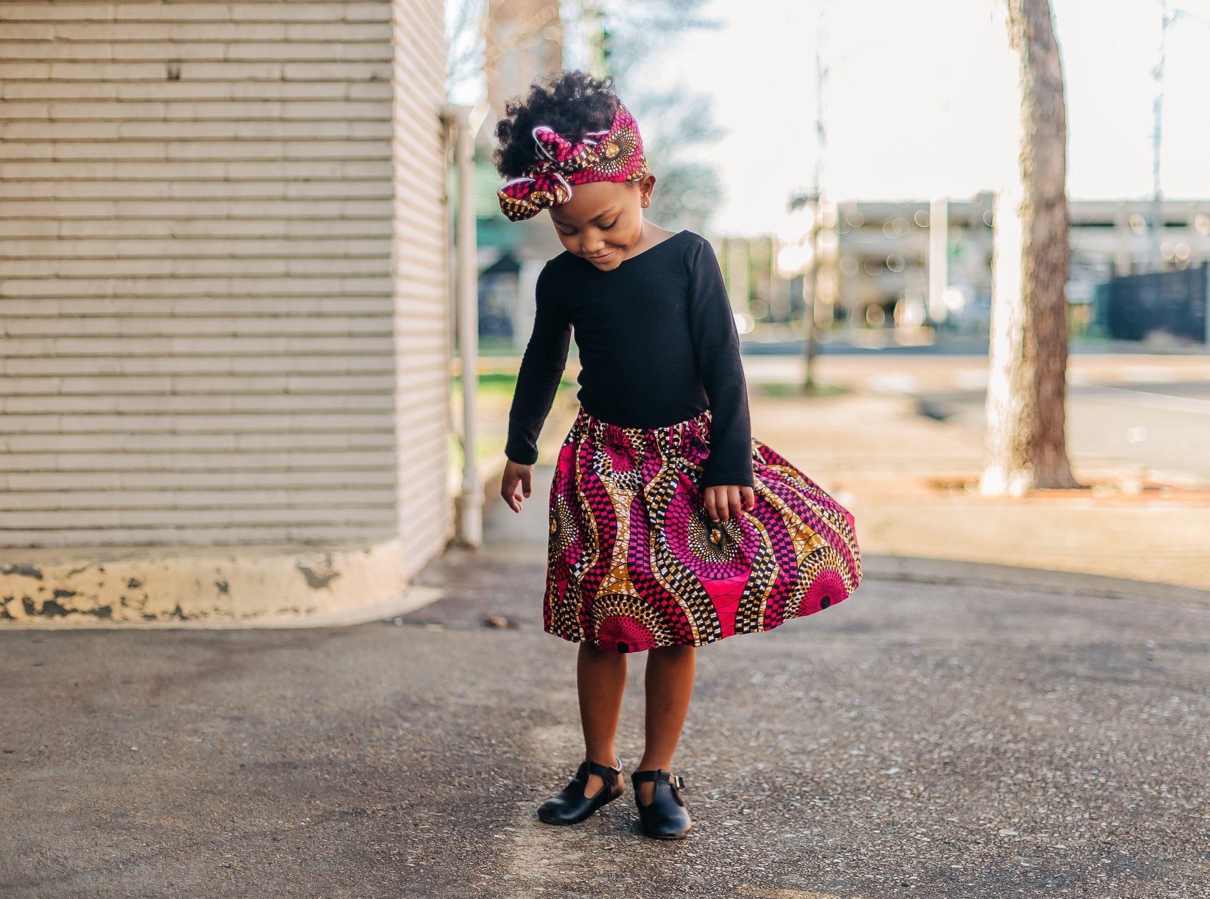 Pink African Print Skirt and Head Wrap
