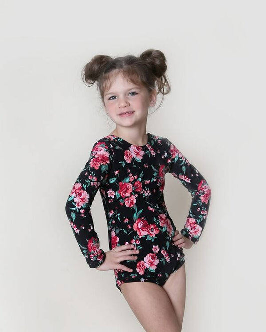 Black Leotard for girls with small roses.