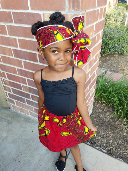Red with Yellow African Skirt Set