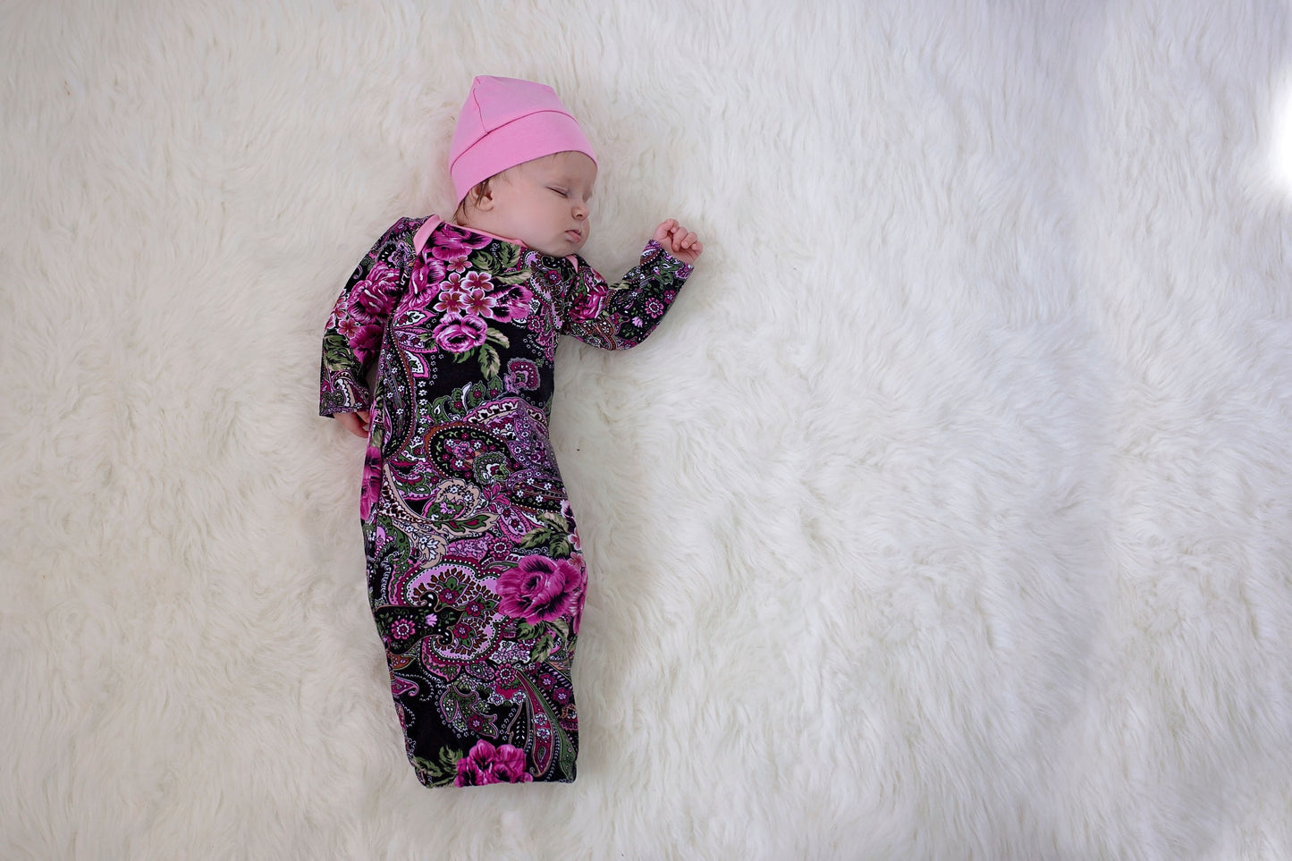 Pink Floral Baby Gown with Hat