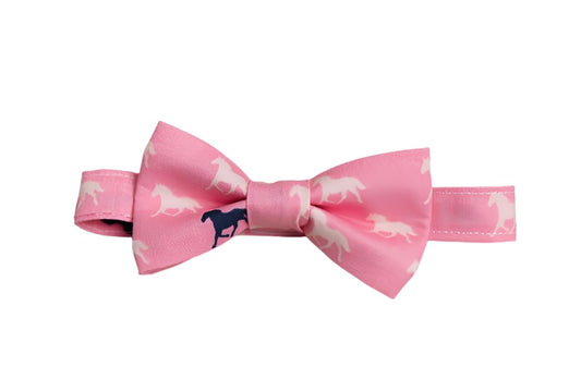 Pink with pale pink and navy horses s pre-tied bow ties for the Kentucky Derby . The bow ties are for men and boys. 