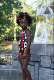 African Print Red Leotard for Girls