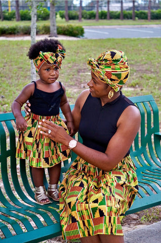 Kente Mommy and MeSkirts with Head Wraps.