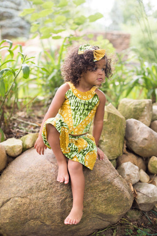 Girl’s African Print Crop Top, Skirt & Hair Bow. 