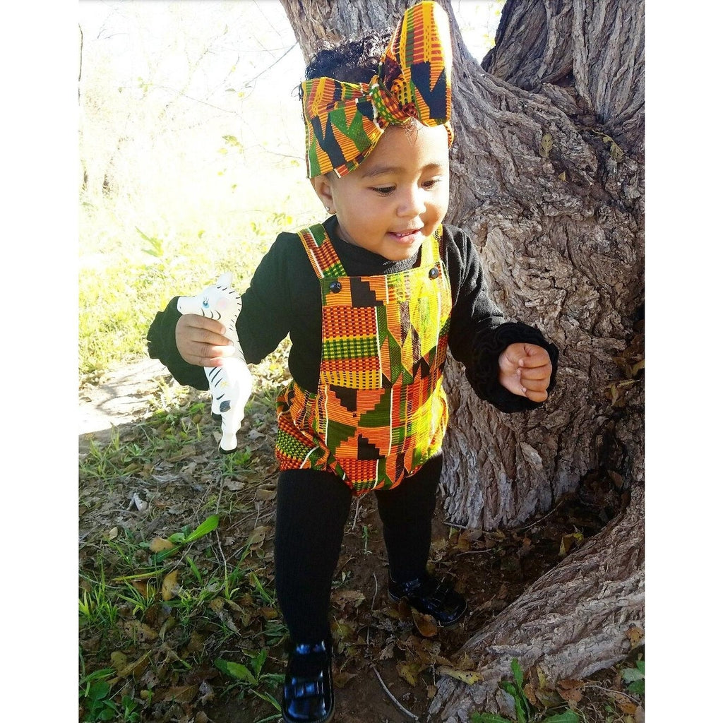 African Kente Baby Romper with Head Wrap