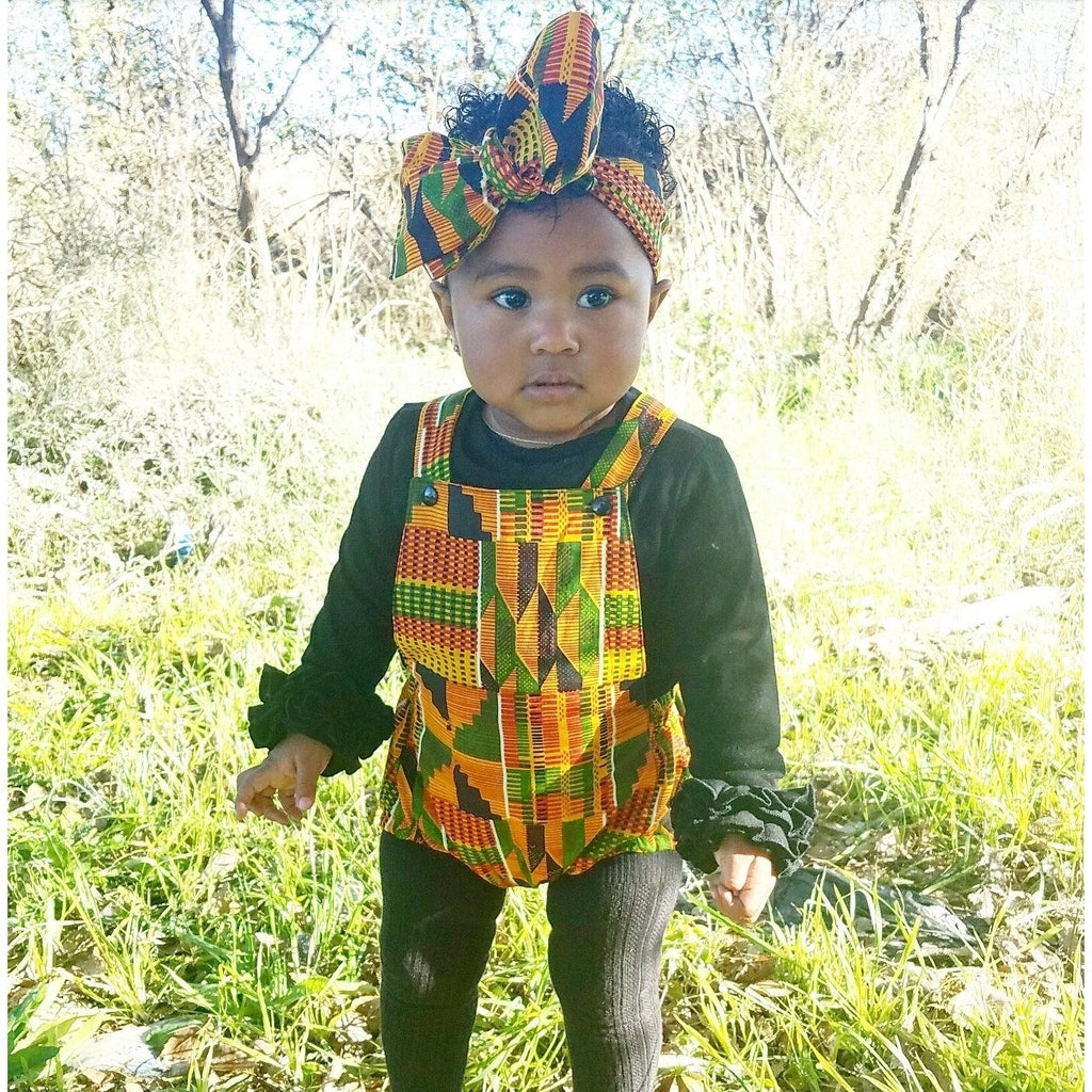 African Kente Baby Romper with Head Wrap