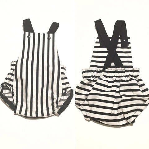 Baby black and white striped romper 