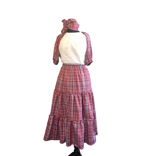 Jamaican bandana skirt set with bandana skirt, peasant style top and coordinating headwrap.