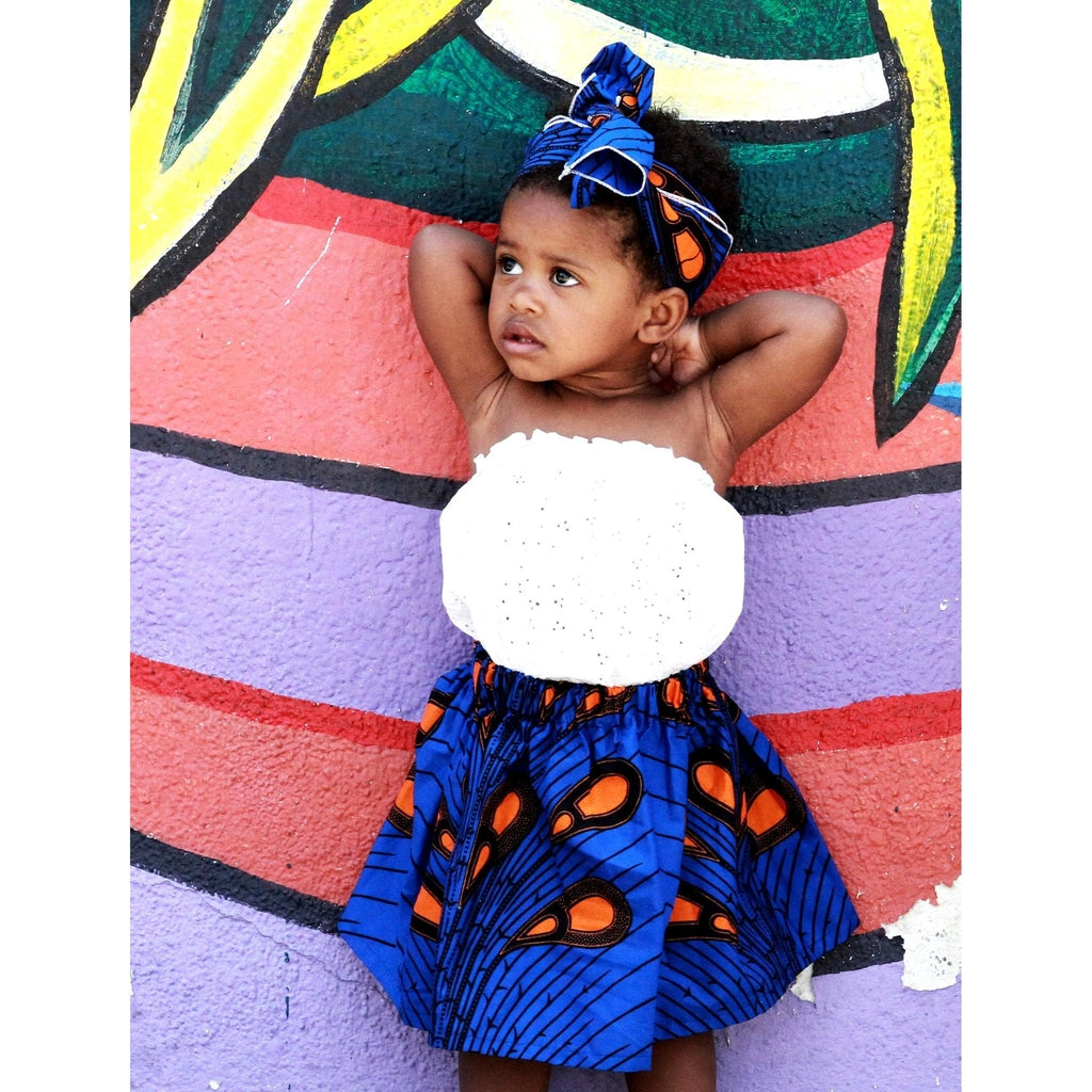 Girls African White Skirt with Head Wrap