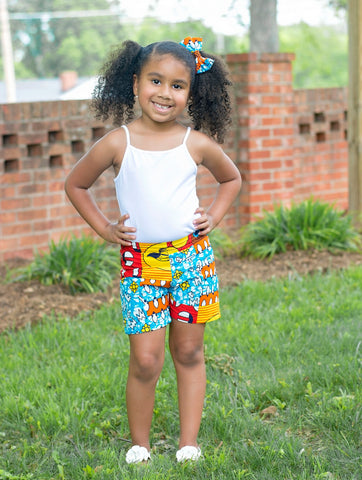 Blue Patchwork Print Shorts and Bow