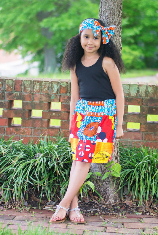 African Patchwork Skirt and Headwrap
