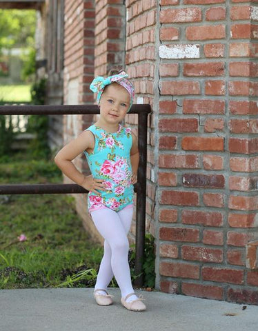 Girls Mint Floral Leotard Ready to Ship