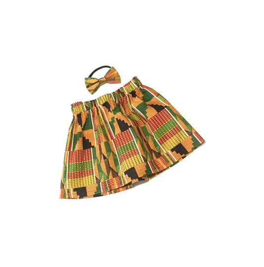 Falda africana Kente y lazo para el pelo