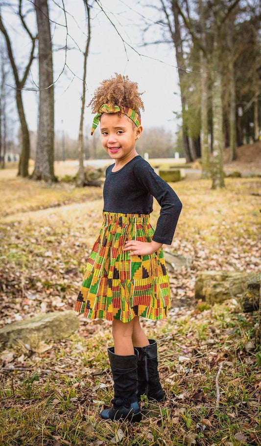 African Kente Skirt with Knotted Headband
