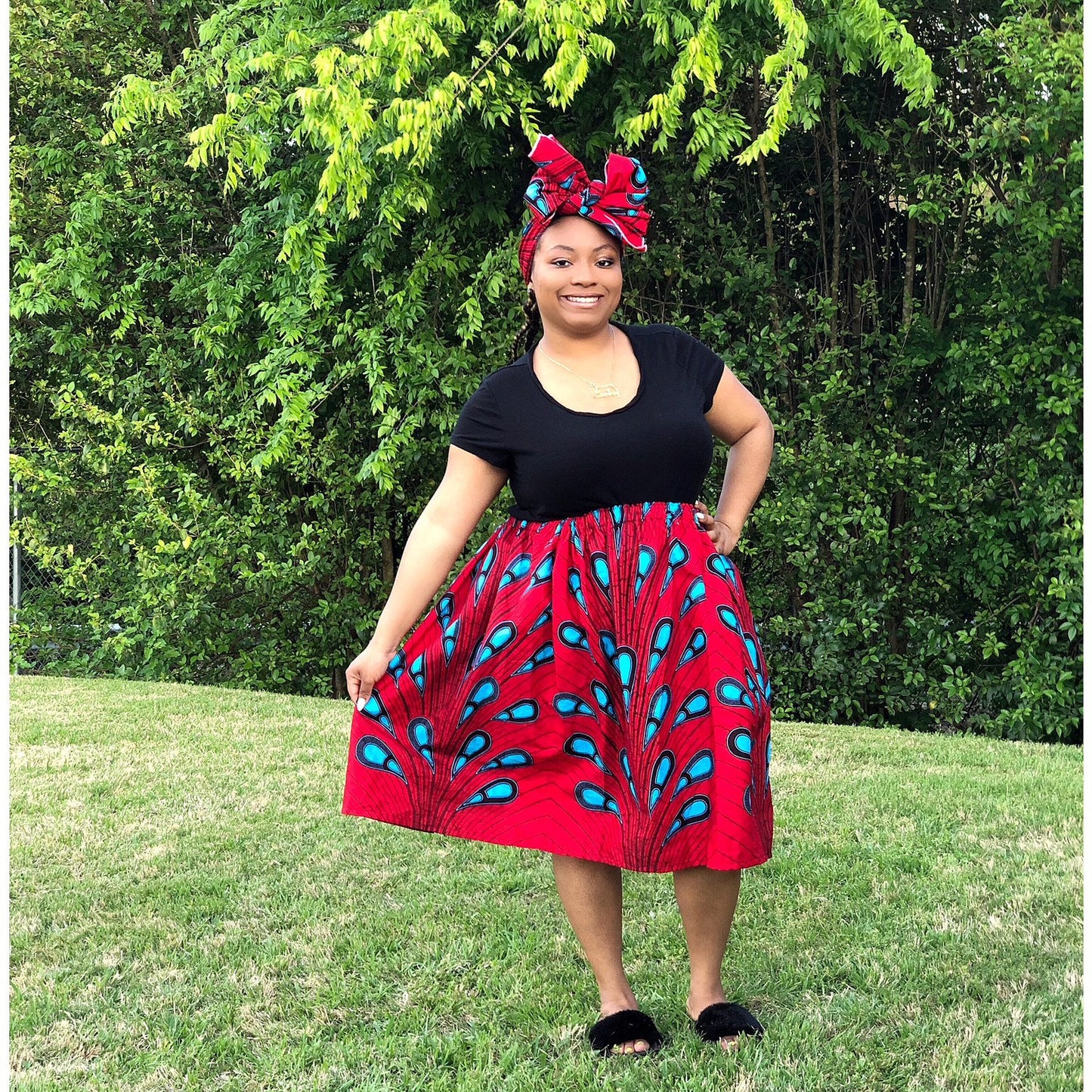African Skirt Set - Red with Blue