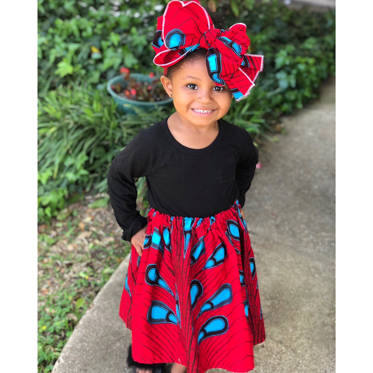 Red African Skirt and Bow Tie Set