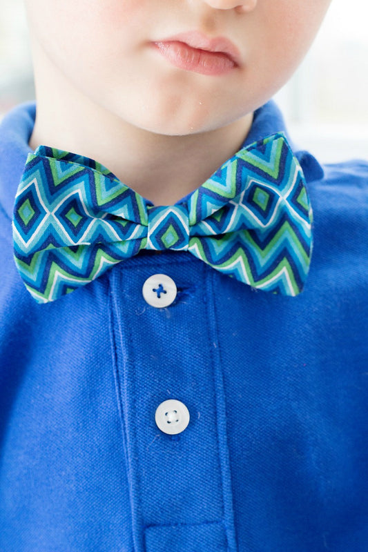 Boys Geometric Blue Bow Tie